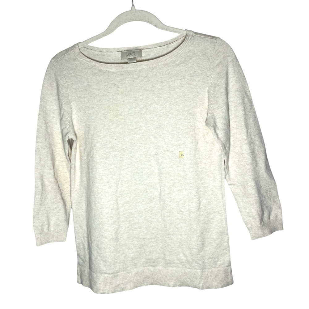 Loft Outlet NWT Oatmeal Lightweight 3/4 Sleeve Cotton Sweater Sz XS